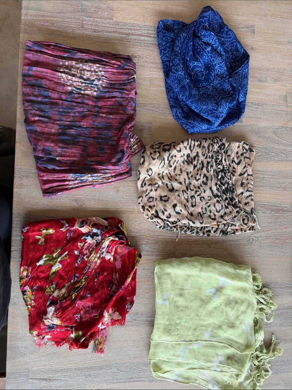 Assorted Women's Scarves - Blue, Red, Leopard, Pink, Lime, Multicolor